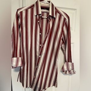Mens Gucci Dress shirt, button down, dark red and white striped, vintage, small